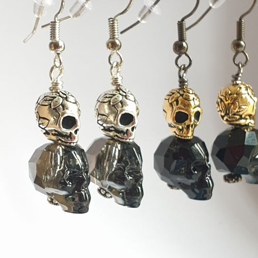 Czech Glass Skull with Metallic Sugar Skull earrings