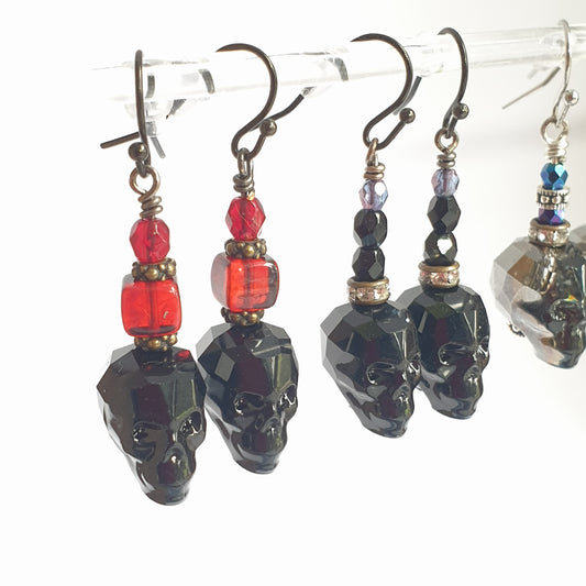 Czech Glass Skull with colored glass bead earrings