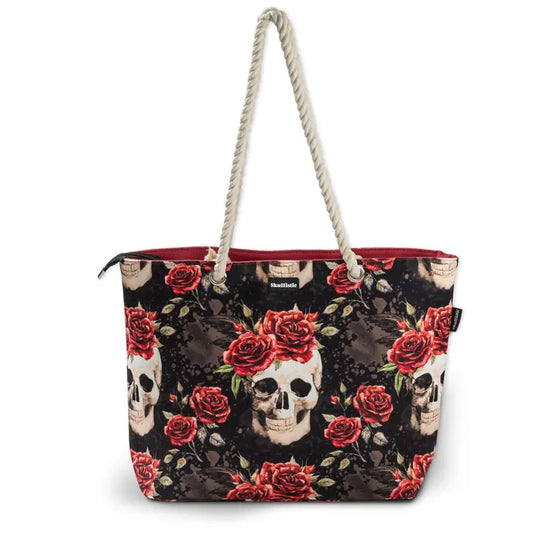 Gothic Vintage Flower Skull Shoulder Beach Bag