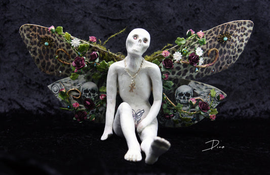 Zombie dead fairy - Collectible ooak handmade doll - Whimsical skeleton