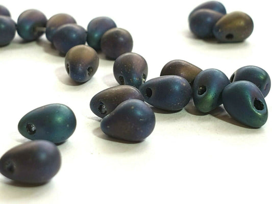 Czech glass beads - Tear drops x 50, Matte Iris Blue, 6x4 mm