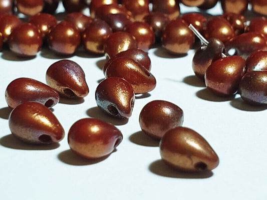 Czech glass beads - Tear drops x 50, Iris-Copper, 6x4 mm