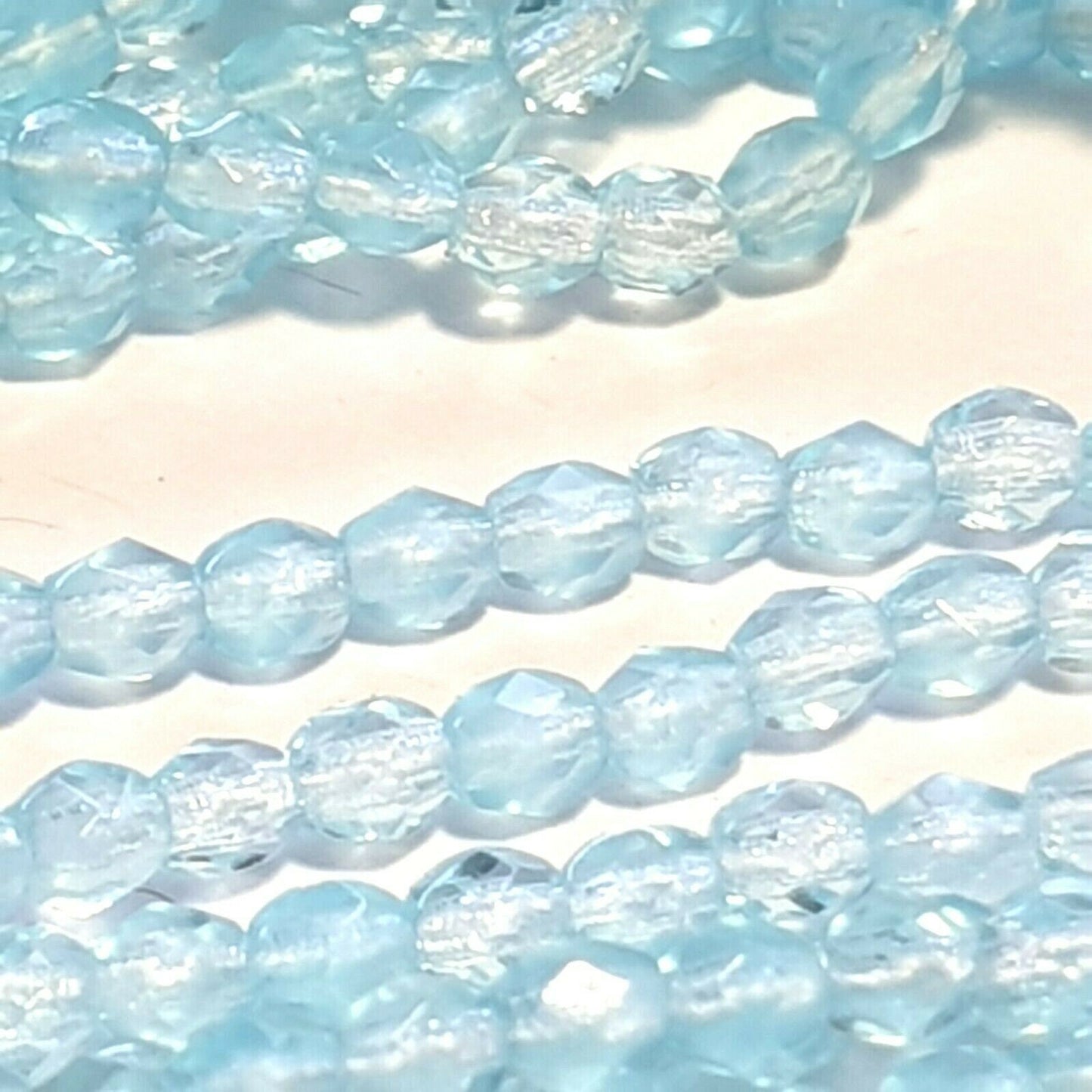 Czech glass beads - 3mm Round x 50, Glacier Blue, transparent, fire polished