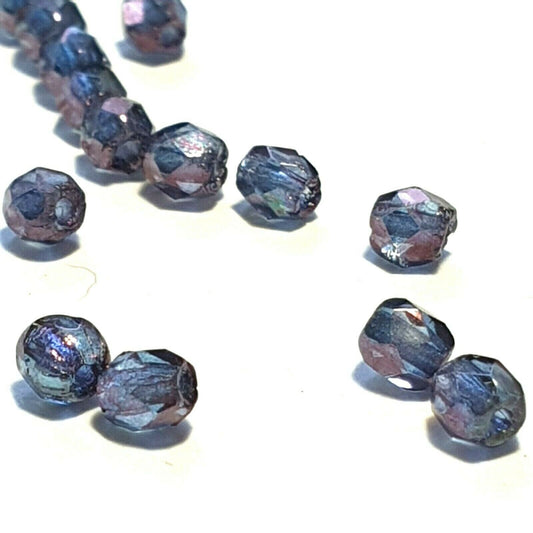 Czech glass beads - 3mm Round x 50, Luster Denim Blue, fire polished