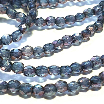 Czech glass beads - 3mm Round x 50, Luster Denim Blue, fire polished