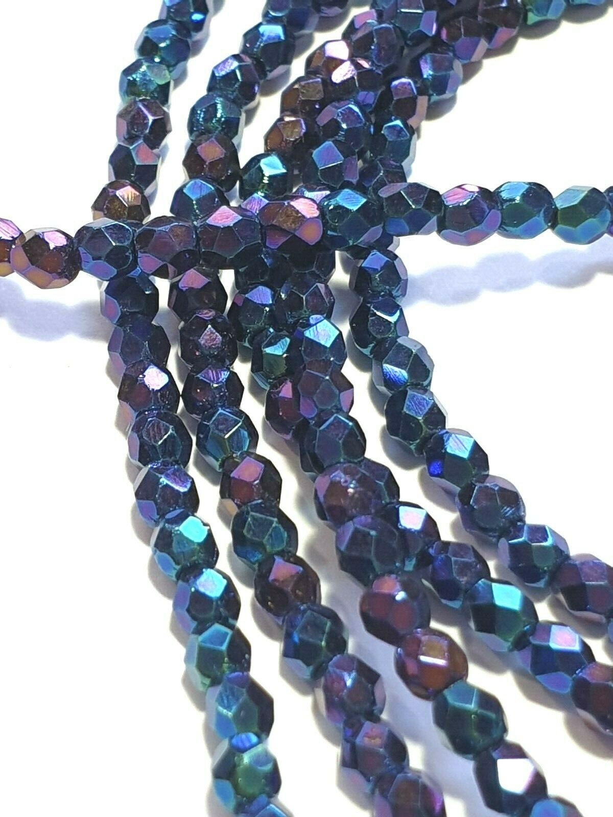 Czech glass beads - 3mm Round x 50, Iris Blue, fire polished beads