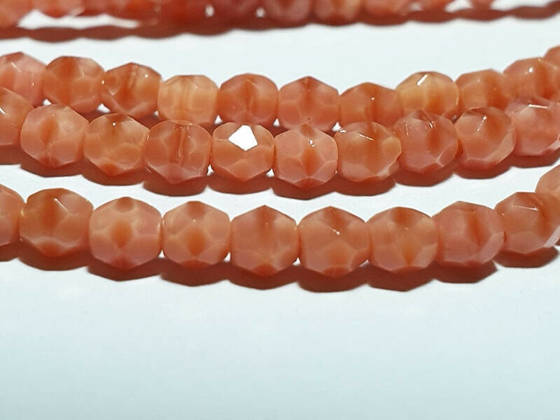 Czech glass beads - 3mm Round x 50, Pink Coral, fire polished