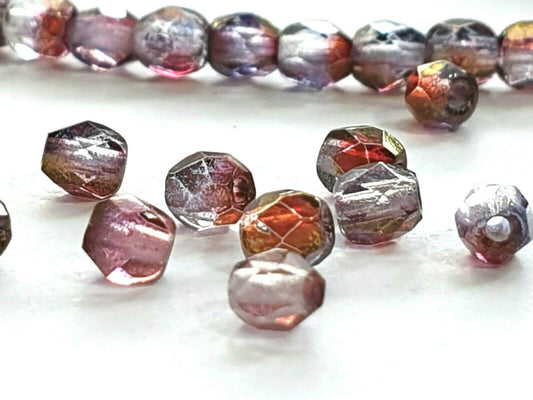 Czech glass beads - 3mm Round x 50, Amethyst Luster AB, fire polished