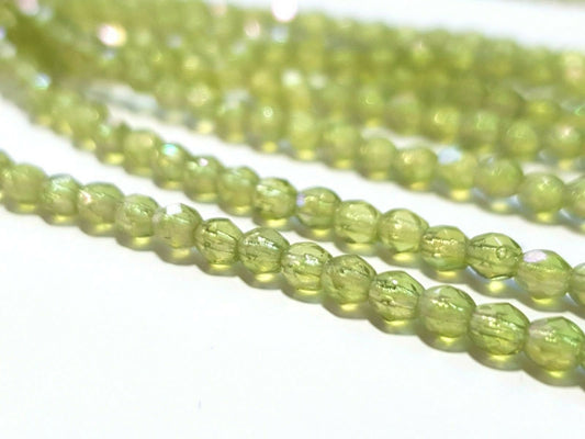 Czech glass beads - 3mm Round x 50, Olivine Luster, fire polished