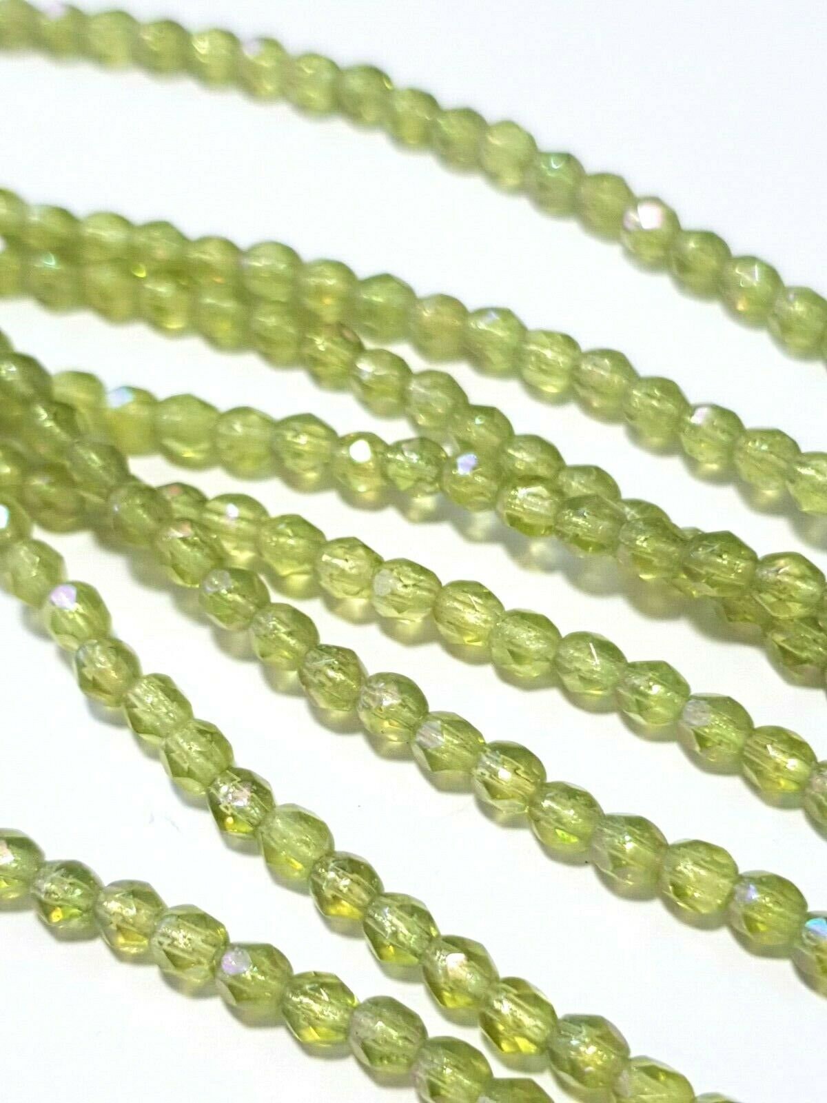 Czech glass beads - 3mm Round x 50, Olivine Luster, fire polished