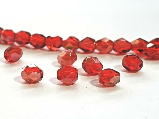 Czech glass beads - 4mm Round x 50, Twilight Siam Ruby, fire polished beads