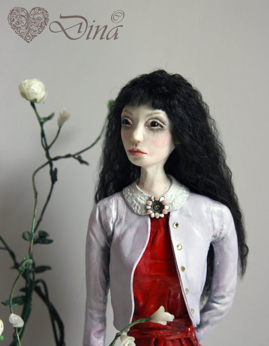 Fantasy art doll - Collectible handmade doll - stone clay sculpture and mixed media